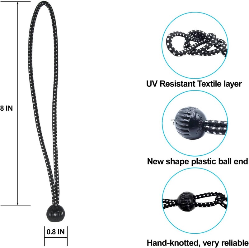 Joneaz 40 Pack Ball Bungee Tie Down Cord 8 inch for Canopy and Tarp,0.8 in Ball, UV Resistant and Light Duty,Hight Elastic - Image 2